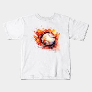 Flamming Baseball Watercolor Kids T-Shirt